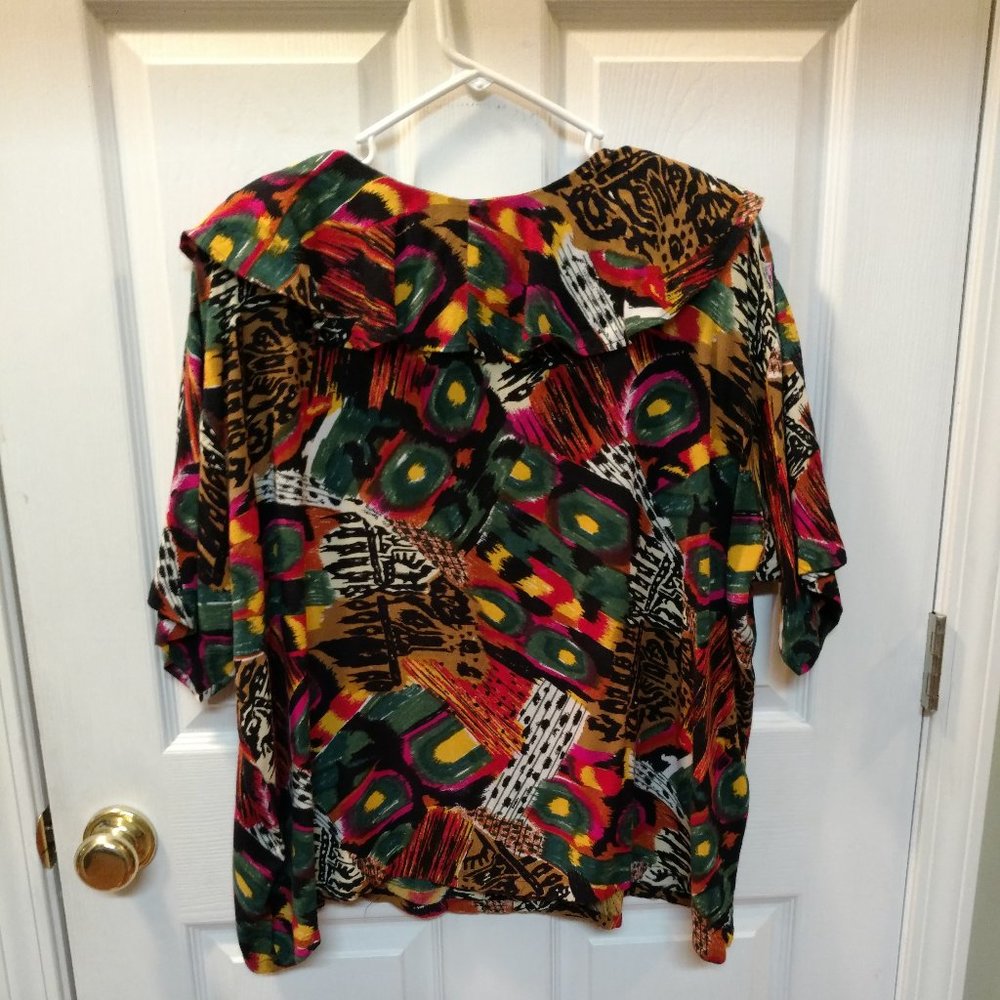 Multi Color Ruffle Collar Blouse Size 20W - Picture 8 of 10